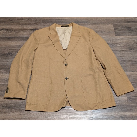 Banana Republic Tailored Slim Fit Linen Blend Blazer Tan Mens Size 46 Regular